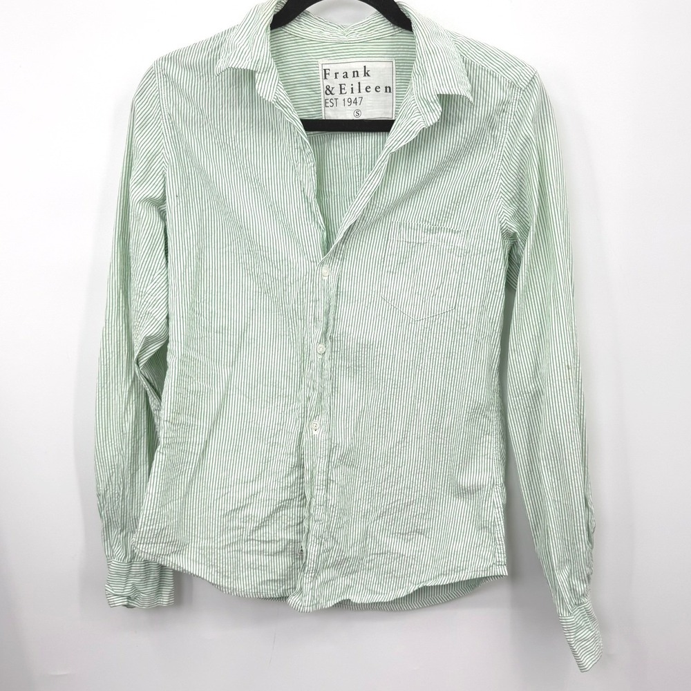 Frank Eileen Barry Button Down Women S Cotton Green Striped Coastal Preppy USA